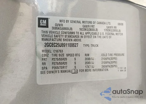 2009 Chevrolet Silverado 1500 Lt из США, поврежденный, VIN 2GCEC29J891100627